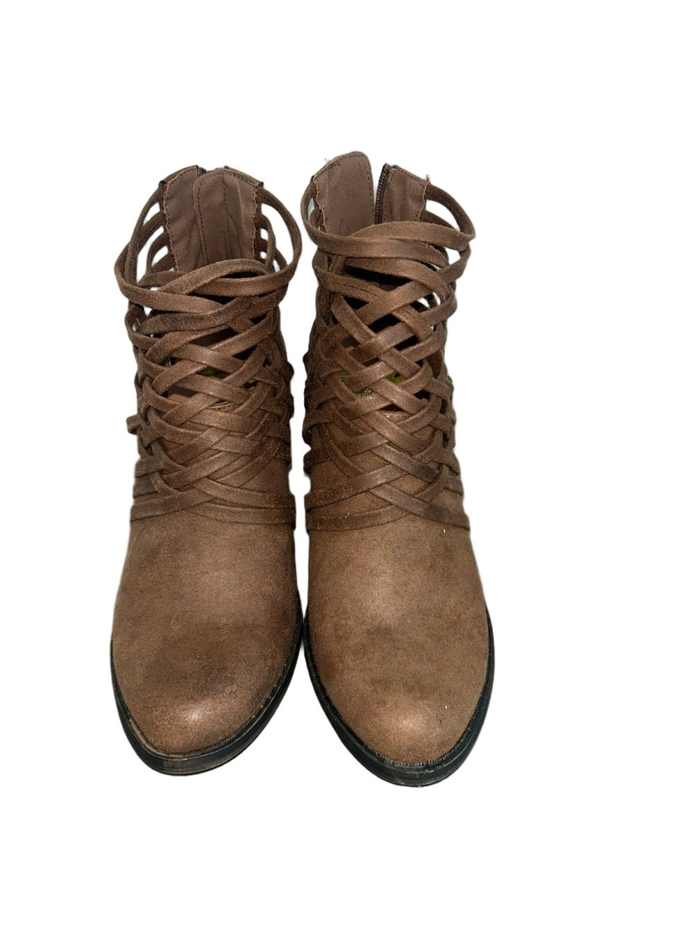 Fergalicious: Brown, Strappy Booties: Size 8.5